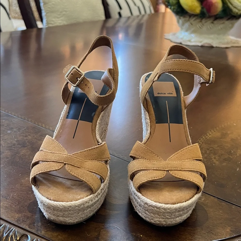 Dolce Vita Tan Suede Espadrille Wedge Sandals